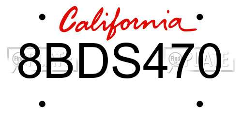 8BDS470 California License Plate