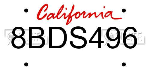 8BDS496 California License Plate