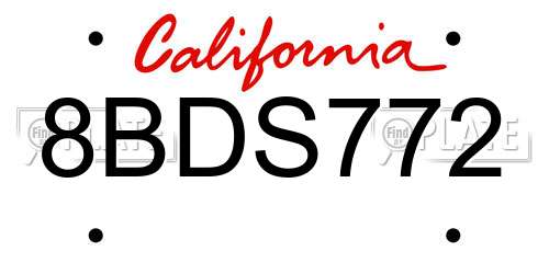 8BDS772 California License Plate