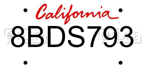 8BDS793 California License Plate