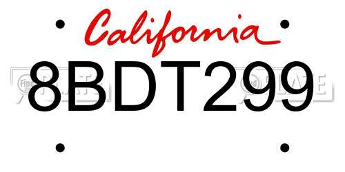 8BDT299 California License Plate
