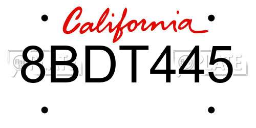 8BDT445 California License Plate