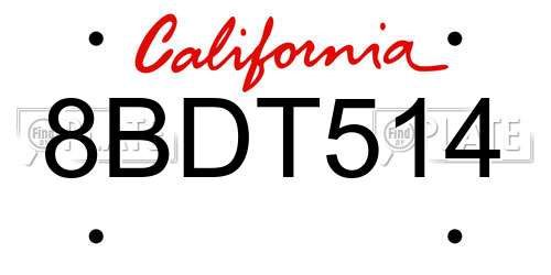 8BDT514 California License Plate