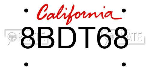 8BDT68 California License Plate