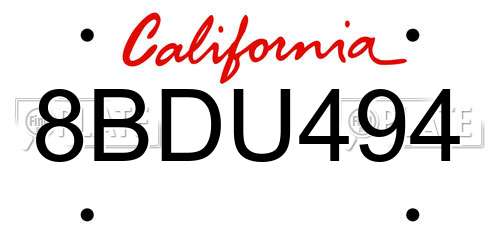 8BDU494 California License Plate