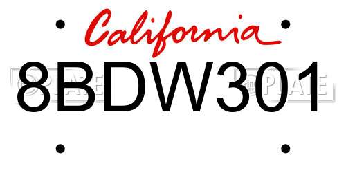 8BDW301 California License Plate