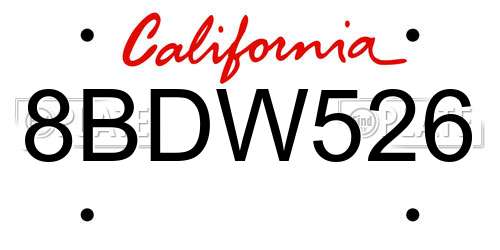 8BDW526 California License Plate