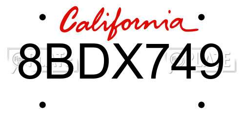 8BDX749 California License Plate