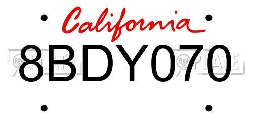 8BDY070 California License Plate