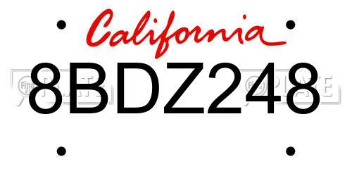 8BDZ248 California License Plate