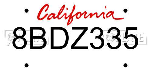 8BDZ335 California License Plate