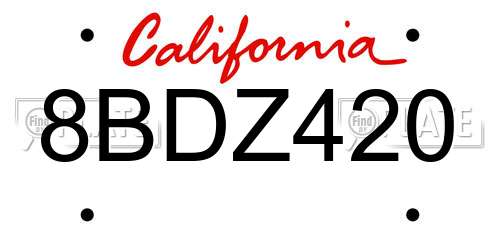 8BDZ420 California License Plate