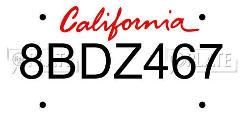 8BDZ467 California License Plate