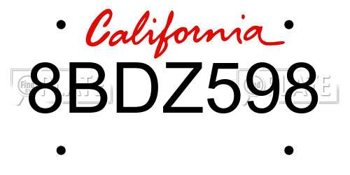 8BDZ598 California License Plate