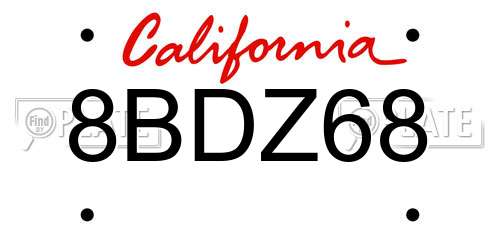 8BDZ68 California License Plate