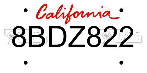 8BDZ822 California License Plate