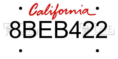 8BEB422 California License Plate