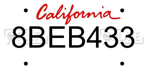 8BEB433 California License Plate