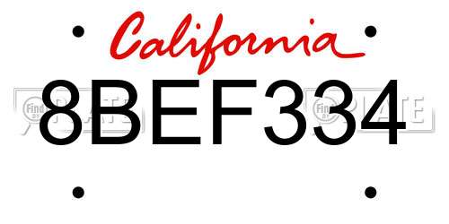 8BEF334 California License Plate