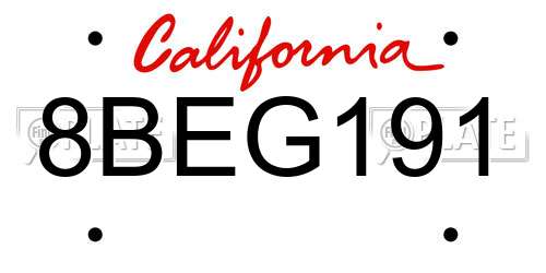 8BEG191 California License Plate