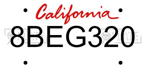 8BEG320 California License Plate
