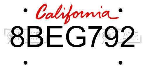 8BEG792 California License Plate