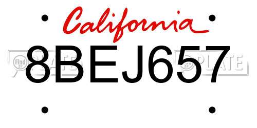 8BEJ657 California License Plate