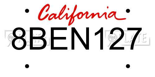 8BEN127 California License Plate