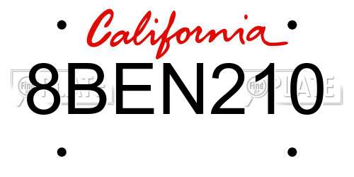 8BEN210 California License Plate