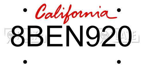 8BEN920 California License Plate