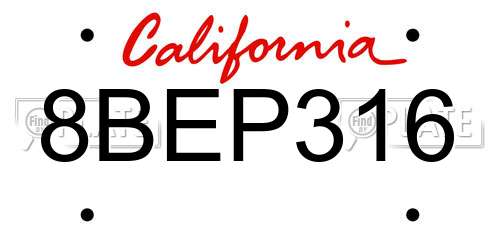 8BEP316 California License Plate