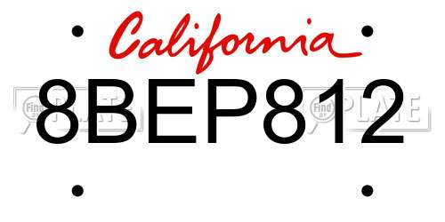 8BEP812 California License Plate