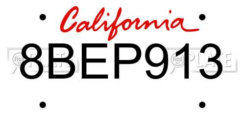 8BEP913 California License Plate