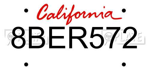 8BER572 California License Plate
