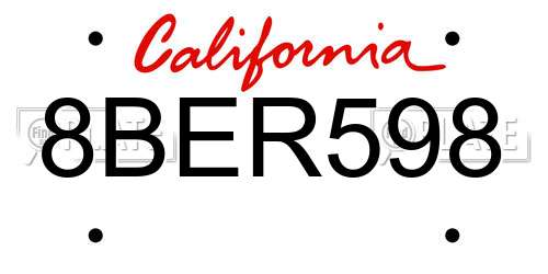 8BER598 California License Plate