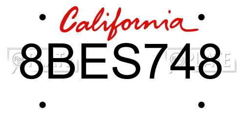 8BES748 California License Plate