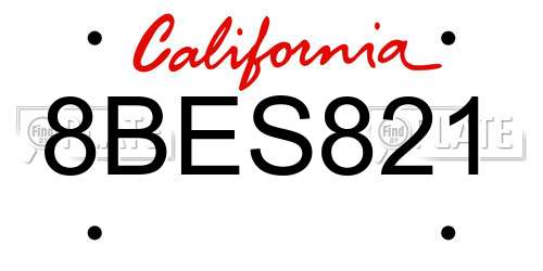 8BES821 California License Plate