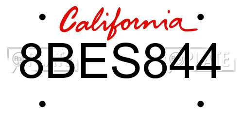 8BES844 California License Plate