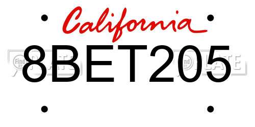 8BET205 California License Plate