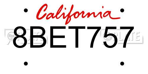 8BET757 California License Plate