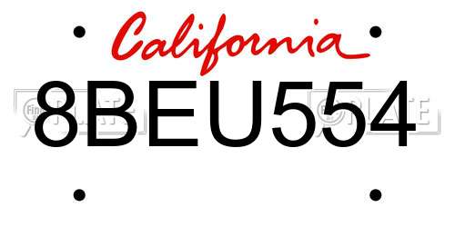 8BEU554 California License Plate
