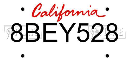 8BEY528 California License Plate