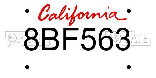 8BF563 California License Plate