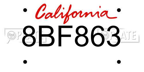 8BF863 California License Plate