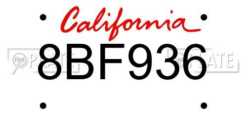 8BF936 California License Plate