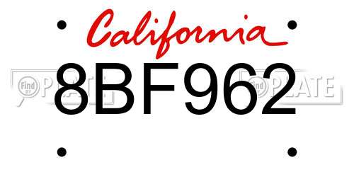 8BF962 California License Plate