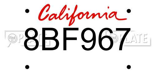 8BF967 California License Plate