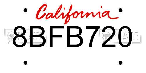 8BFB720 California License Plate