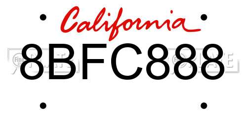 8BFC888 California License Plate