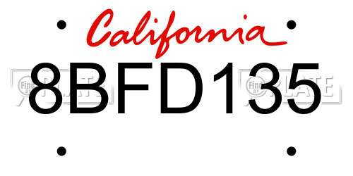8BFD135 California License Plate